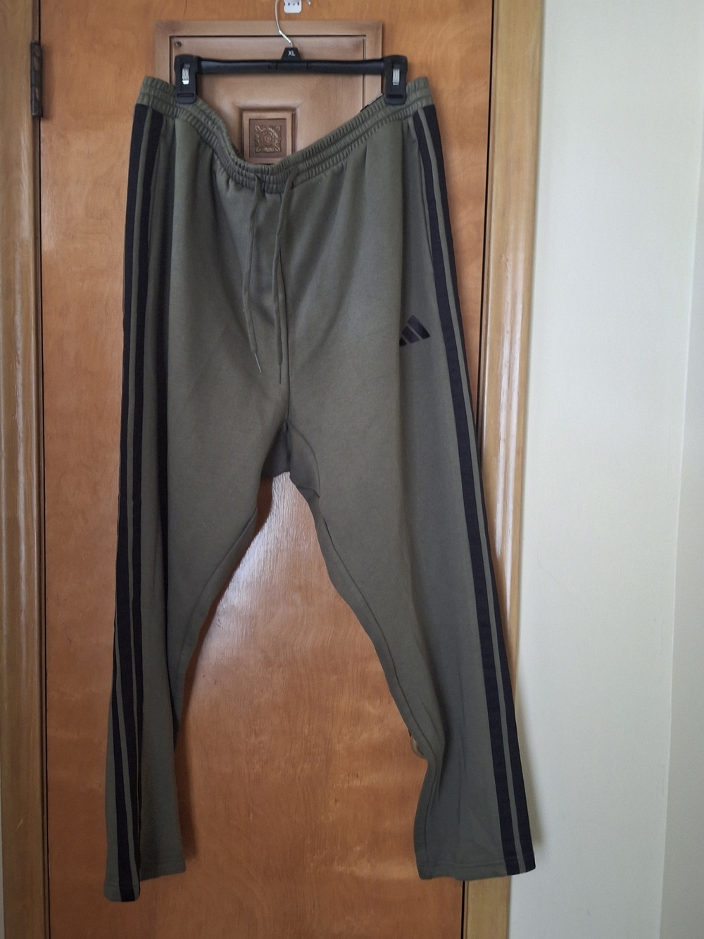 Adidas Men's Olive Green Track Pants with Black Stripes